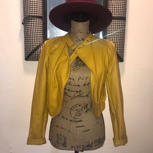 Faux leather mellow yellow biker jacket